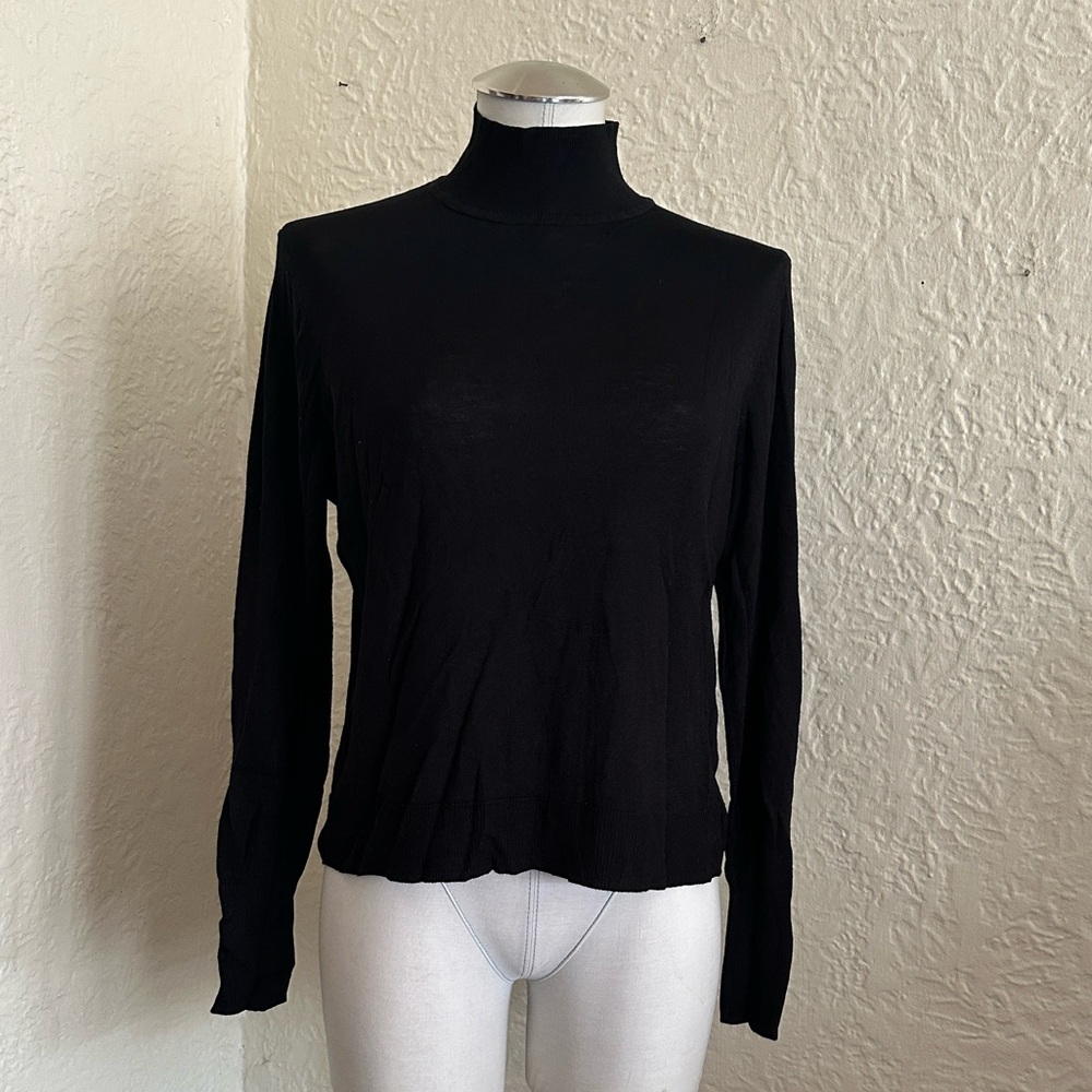 Zara Black Fine Gauge Lightweight Knit Sweater High Mock Neck Medium